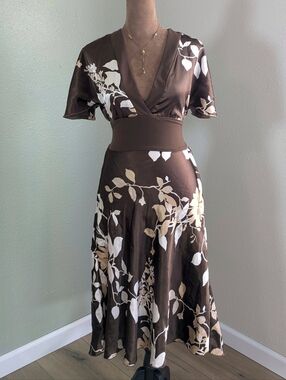 Y2K Speechless Brown Floral Faux-Wrap Midi Dress